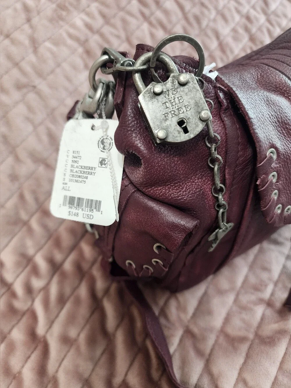 Free People We The Free 'Baby Leigh' Distressed Tote Bag - Blackberry